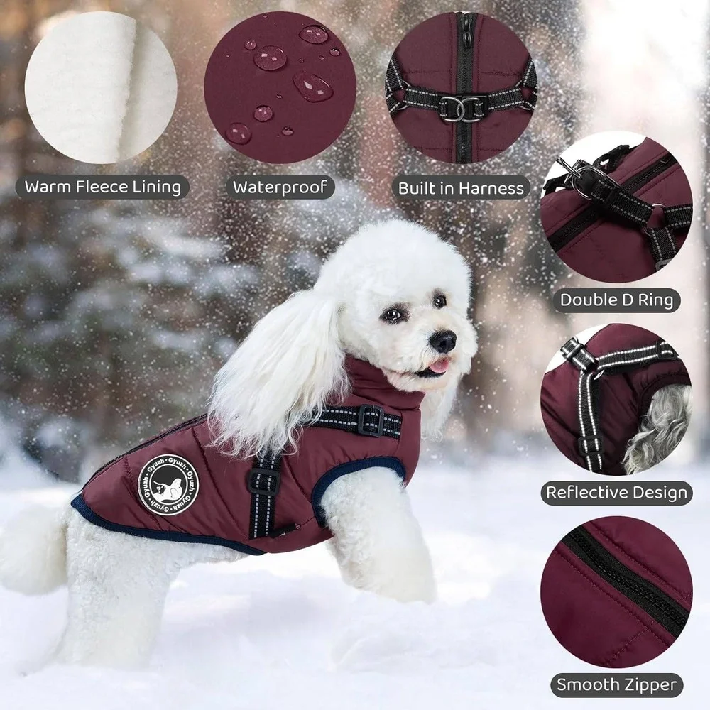 Gyuzh Purple Dog Winter Jacket Fleece Lined Reflective Harness Vest XL
